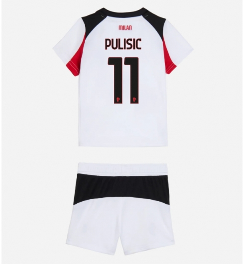 Koszulka piłkarska AC Milan Christian Pulisic #11 Koszulka Wyjazdowej dziecięce 2025-26 +Krótkie Spodenk Koszulka piłkarska AC Milan Christian Pulisic #11 Koszulka Wyjazdowej dziecięce 2025-26 +Krótkie Spodenk
