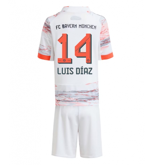 Koszulka piłkarska Bayern Munich Luis Diaz #14 Koszulka Wyjazdowej dziecięce 2025-26 +Krótkie Spodenk Koszulka piłkarska Bayern Munich Luis Diaz #14 Koszulka Wyjazdowej dziecięce 2025-26 +Krótkie Spodenk