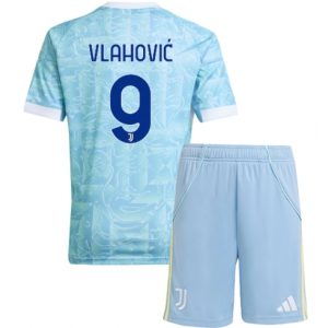 Koszulka piłkarska Juventus Dusan Vlahovic #9 Koszulka Wyjazdowej dziecięce 2025-26 +Krótkie Spodenk