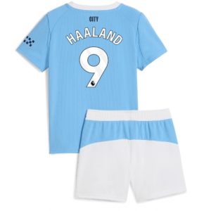 Koszulka piłkarska Manchester City Erling Haaland #9 Koszulka Podstawowej dziecięce 2025-26 +Krótkie Spodenk Koszulka piłkarska Manchester City Erling Haaland #9 Koszulka Podstawowej dziecięce 2025-26 +Krótkie Spodenk