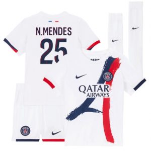 Koszulka piłkarska Paris Saint-Germain Nuno Mendes #25 Koszulka Wyjazdowej dziecięce 2025-26 +Krótkie Spodenk
