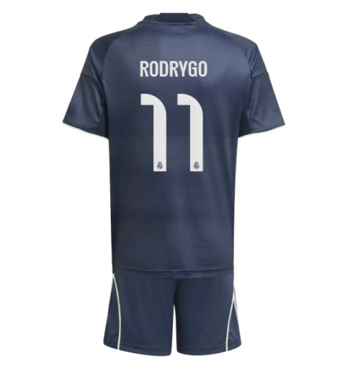 Koszulka piłkarska Real Madrid Rodrygo Goes #11 Koszulka Wyjazdowej dziecięce 2025-26 +Krótkie Spodenk Koszulka piłkarska Real Madrid Rodrygo Goes #11 Koszulka Wyjazdowej dziecięce 2025-26 +Krótkie Spodenk