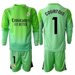 Koszulka piłkarska Real Madrid Thibaut Courtois #1 Bramkarskie Koszulka Wyjazdowej dziecięce 2025-26 Długi Rękaw (+ Krótkie spodenki)