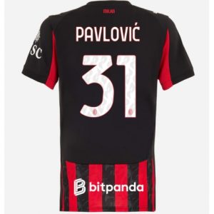 Koszulka piłkarska AC Milan Strahinja Pavlovic #31 Koszulka Podstawowej damskie 2025-26 Krótki Rękaw Koszulka piłkarska AC Milan Strahinja Pavlovic #31 Koszulka Podstawowej damskie 2025-26 Krótki Rękaw