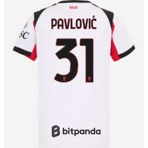 Koszulka piłkarska AC Milan Strahinja Pavlovic #31 Koszulka Wyjazdowej damskie 2025-26 Krótki Rękaw Koszulka piłkarska AC Milan Strahinja Pavlovic #31 Koszulka Wyjazdowej damskie 2025-26 Krótki Rękaw
