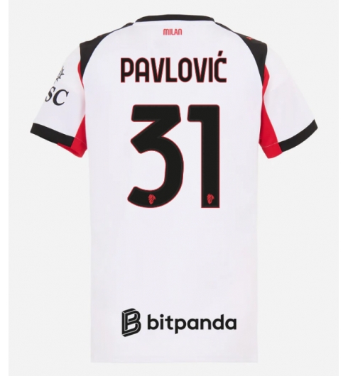 Koszulka piłkarska AC Milan Strahinja Pavlovic #31 Koszulka Wyjazdowej damskie 2025-26 Krótki Rękaw Koszulka piłkarska AC Milan Strahinja Pavlovic #31 Koszulka Wyjazdowej damskie 2025-26 Krótki Rękaw