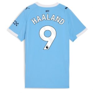 Koszulka piłkarska Manchester City Erling Haaland #9 Koszulka Podstawowej damskie 2025-26 Krótki Rękaw