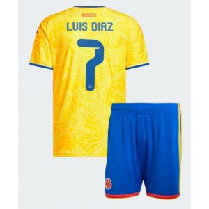 Koszulka piłkarska Kolumbia Luis Diaz #7 Koszulka Podstawowej dziecięce MŚ 2026 +Krótkie Spodenk