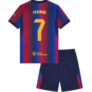 Koszulka piłkarska Barcelona Fermin Lopez #7 Koszulka Podstawowej dziecięce 2026-27 Krótki Rękaw (+ Krótkie spodenki)