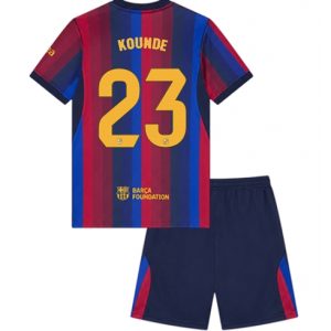 Koszulka piłkarska Barcelona Jules Kounde #23 Koszulka Podstawowej dziecięce 2026-27 Krótki Rękaw (+ Krótkie spodenki)